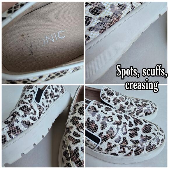 Leopard Snake Print Loafers Vionic Dinora Size 8.5 Leather Sneakers Brown Black - Picture 9 of 14